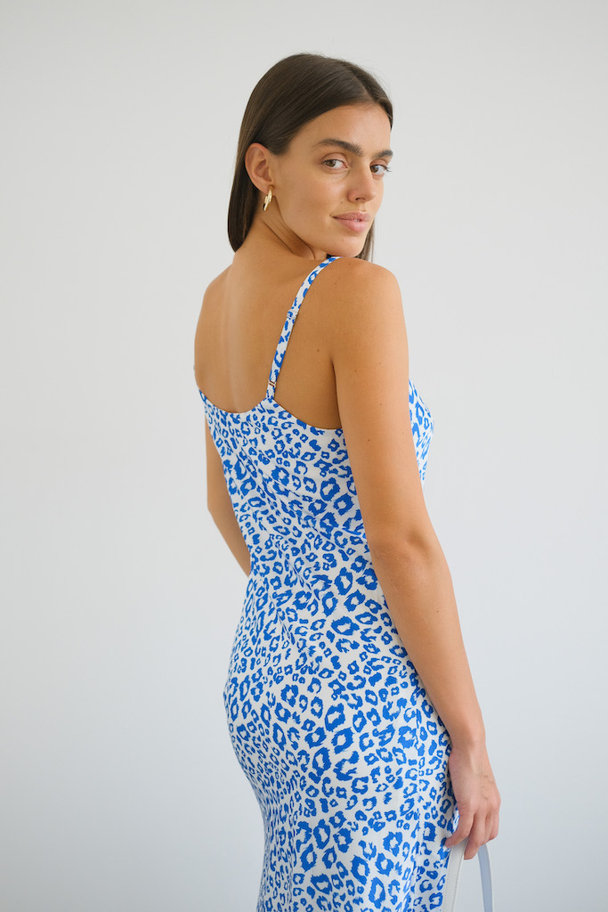 Платье комбинация синий леопард