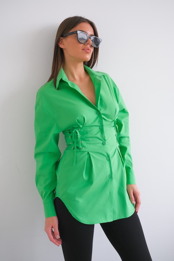 Блуза с корсетным элементом зеленая