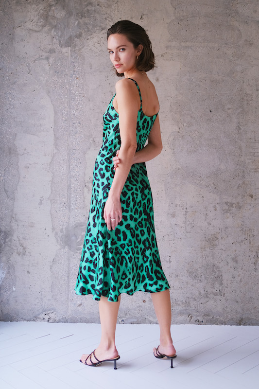 Платье комбинация зеленый леопард