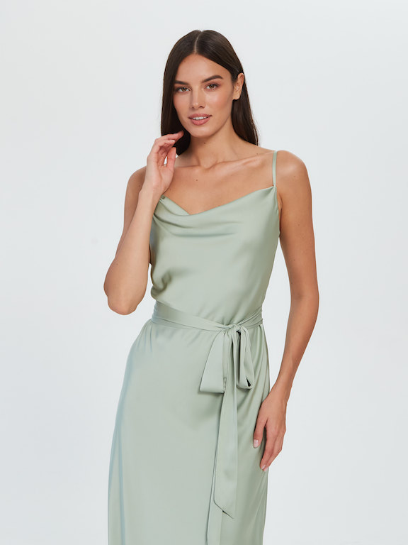 Платье-комбинация оливковое с поясом