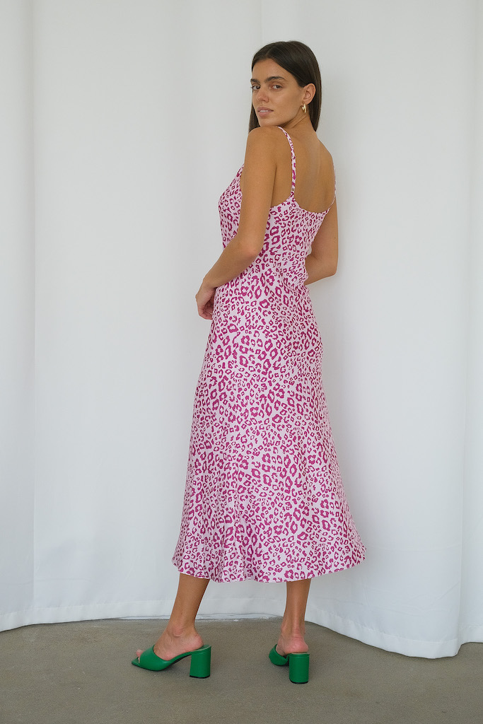 Платье комбинация розовый леопард