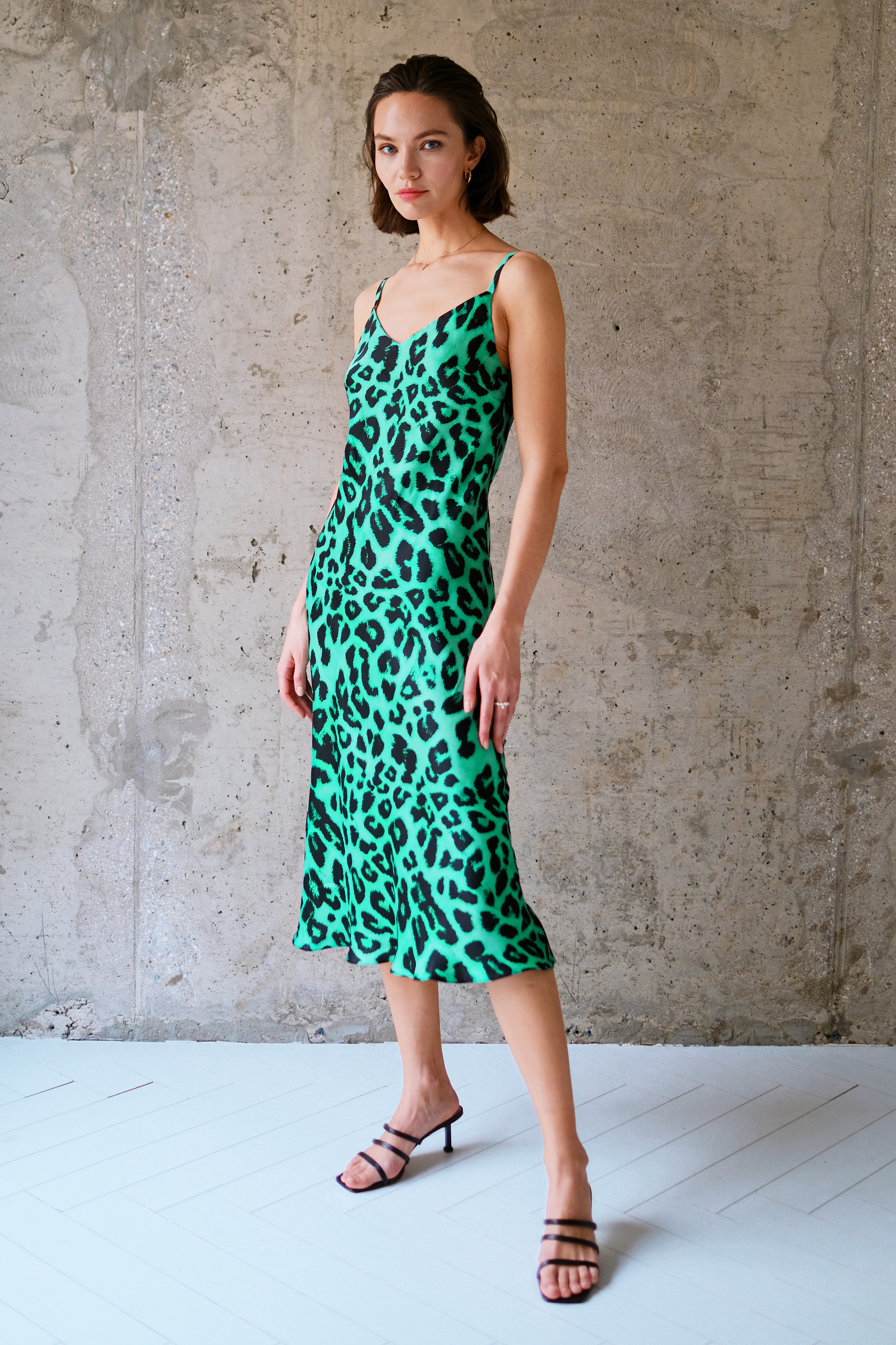 Платье комбинация зеленый леопард