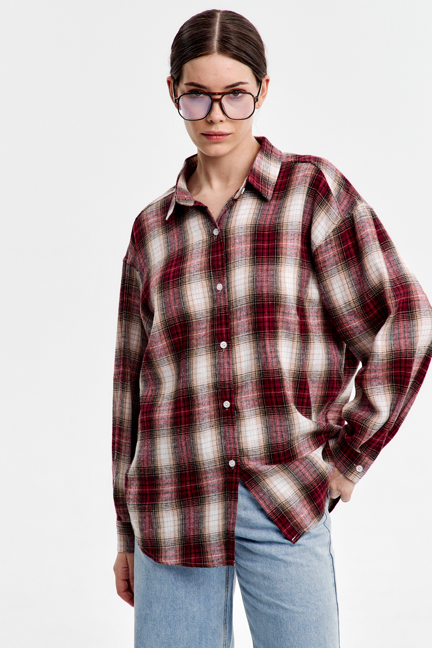 Рубашка в клетку бордовая