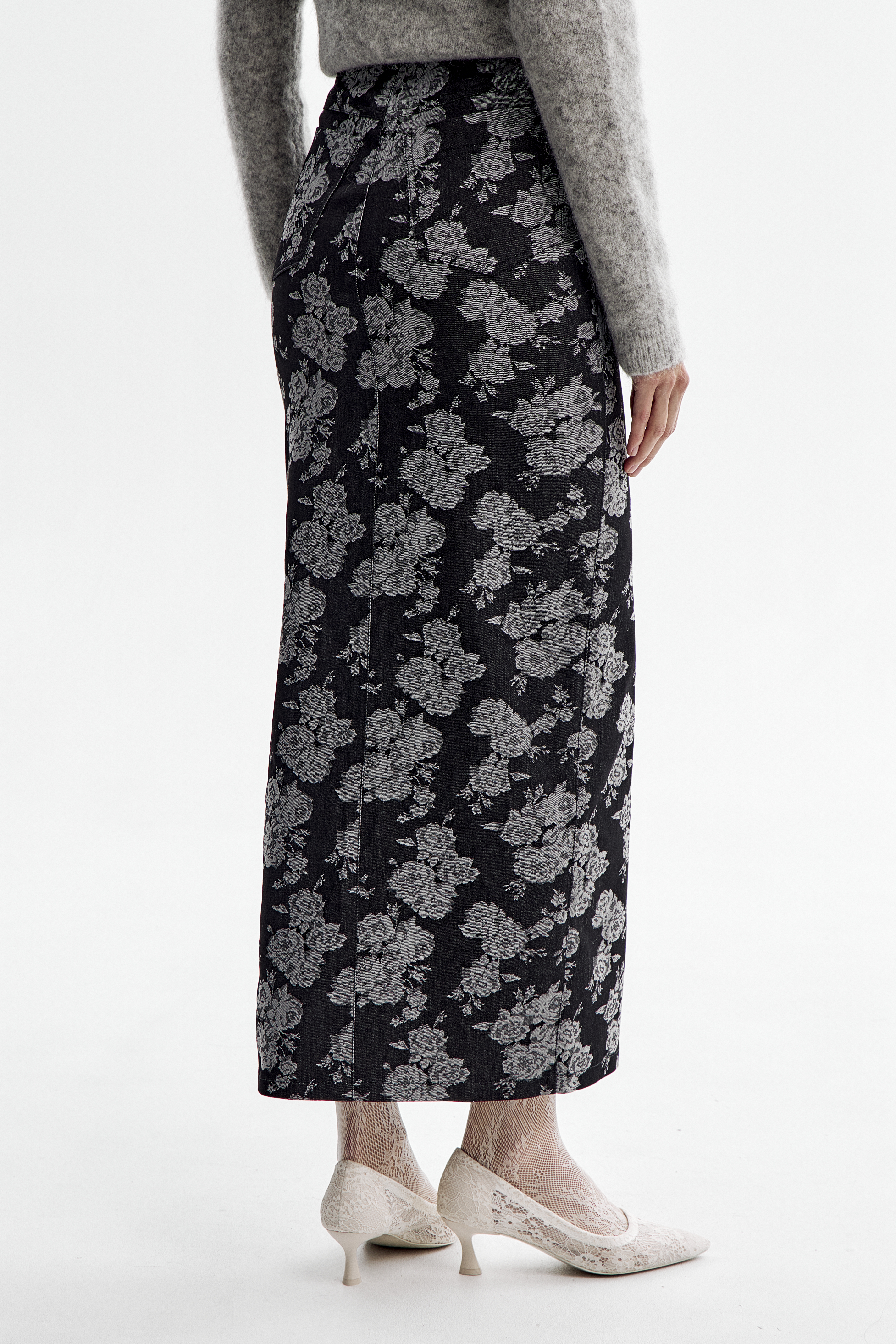  Юбка деним принт цветы