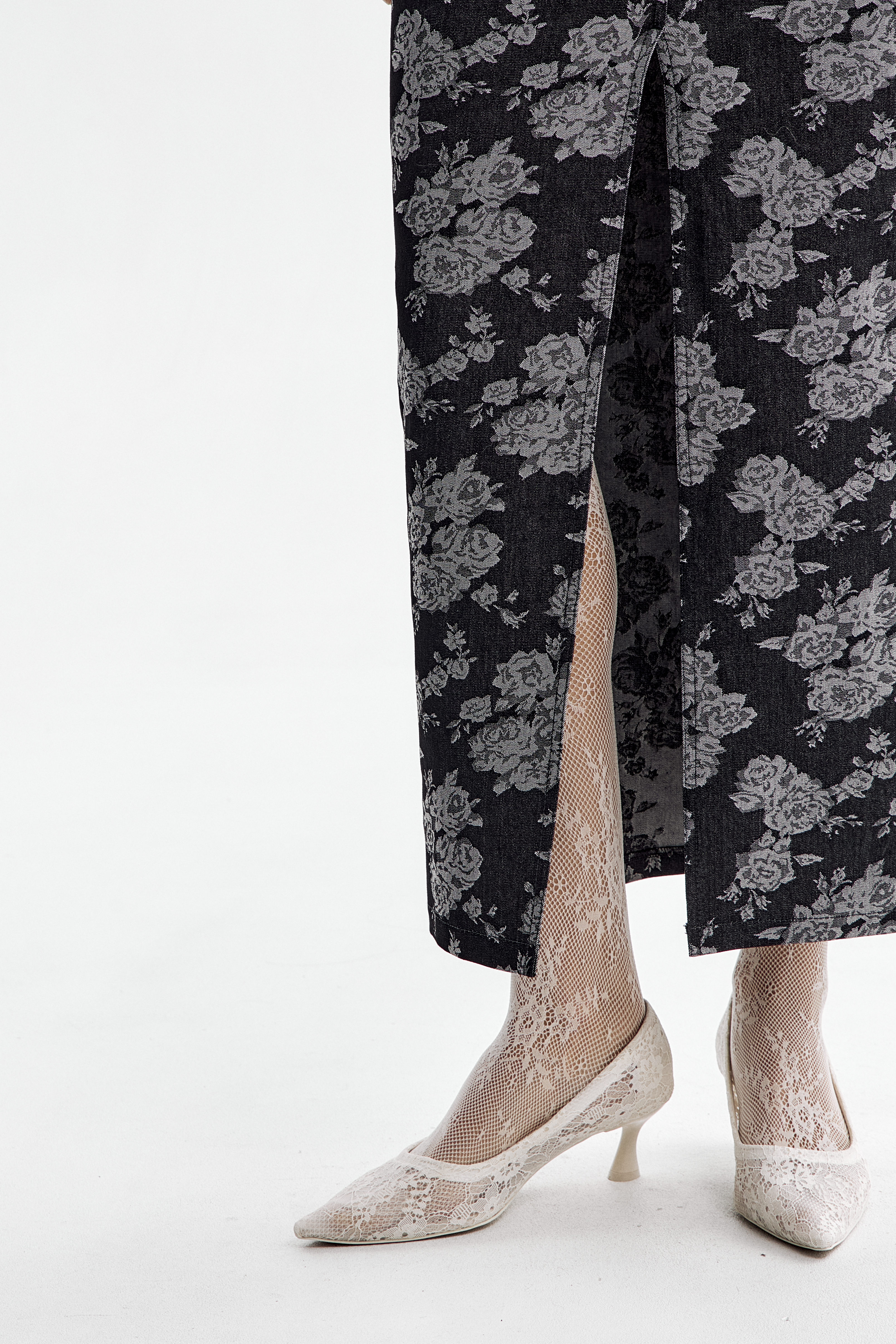  Юбка деним принт цветы