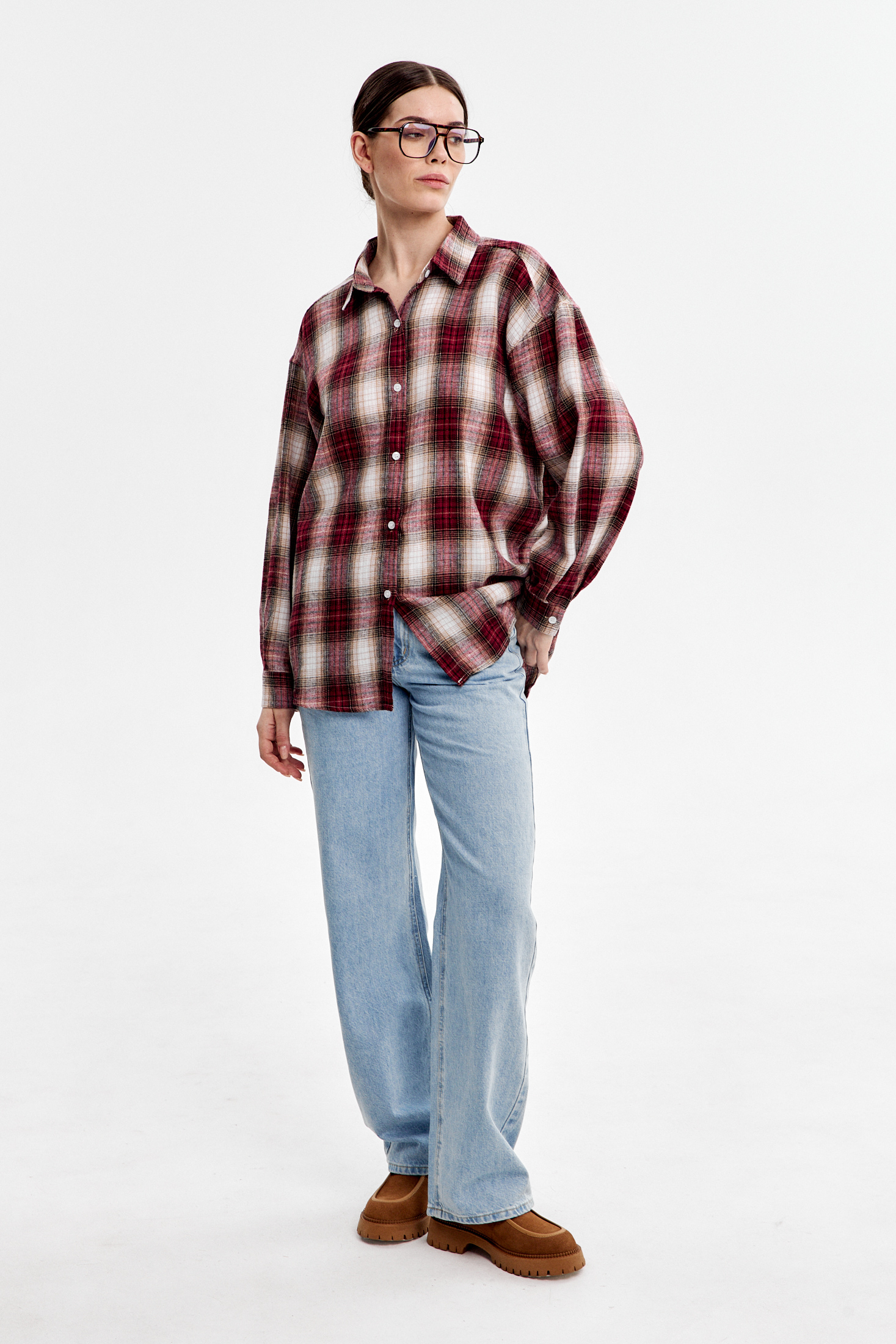 Рубашка в клетку бордовая