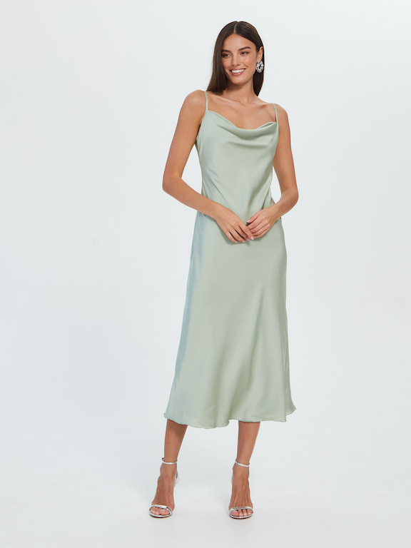 Платье-комбинация оливковое с поясом
