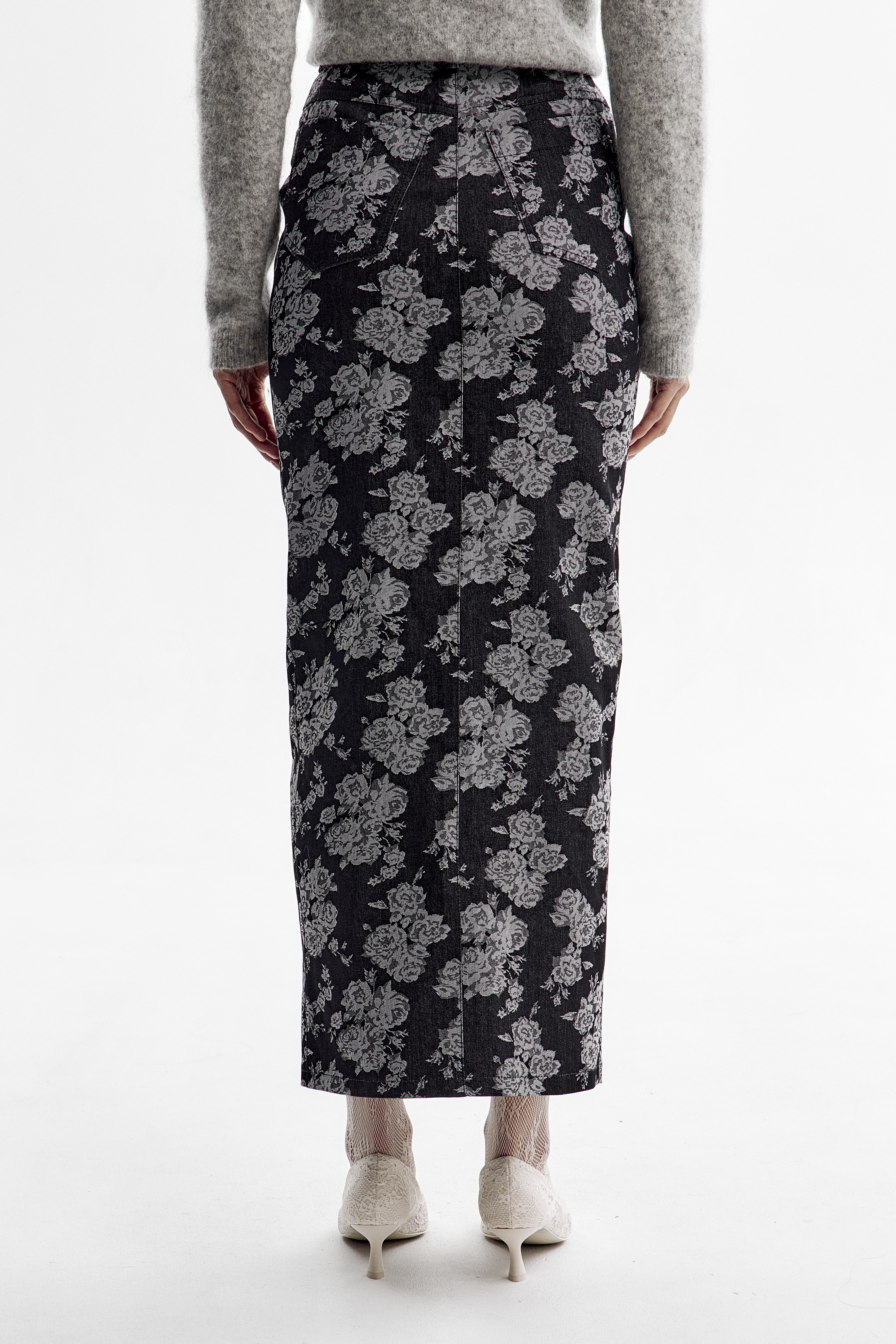  Юбка деним принт цветы