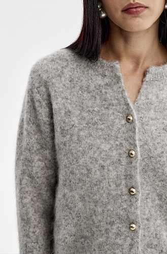 Кардиган короткий из ангоры с золотыми пуговицами
