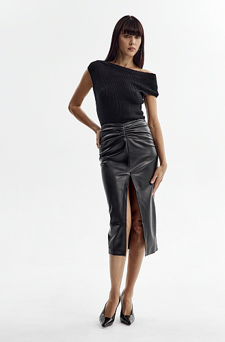 Юбка миди эко кожа с разрезом посередине