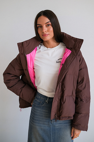 Куртка коричневая с розовой подкладкой 